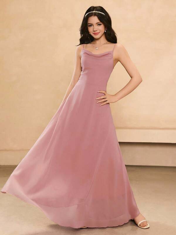 Elegant Flowergirl Tulle Dress For Graduation, Wedding, Prom; Pink Chiffon Spaghetti Strap Maxi Dress For Halloween, Formal Events, Teen Girls School Dance; Princess Style Big Swing Dress For Girls
