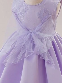 Glamorique Kids Vestido de princesa para bebé niña con escote bordado elegante y lazo, adecuado para ocasiones formales, cumpleaños, bodas, regalos de aniversario. Vestido de bebé niña color lila lavanda, vestido de fiesta para bebé niña, vestido elegante morado para bebé niña - Púrpura malva - Ver 6