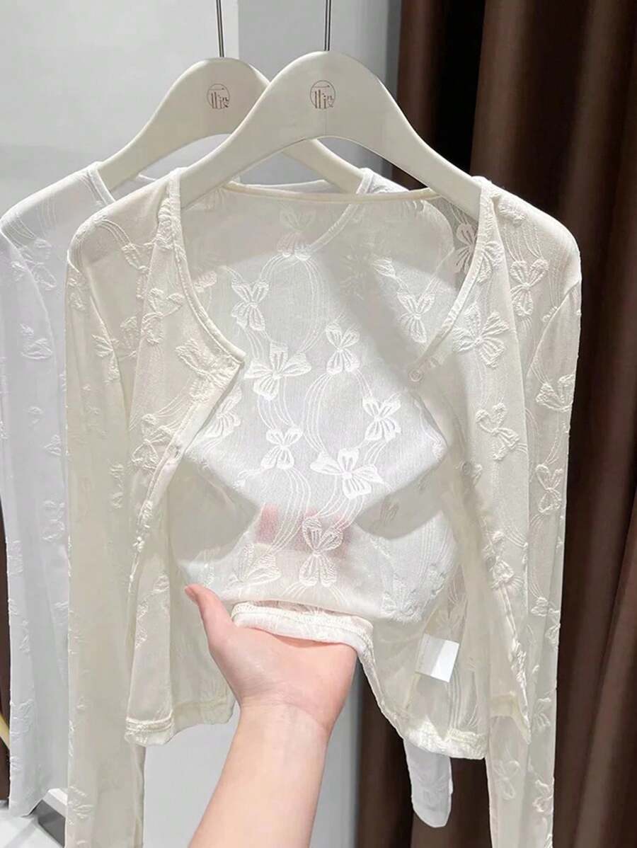 INAWLY Cárdigan casual de manga larga talla estándar para mujer para salir y vacaciones - Blanco - Ver 1