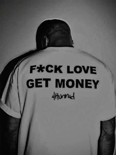 去爱，去赚钱”标语，街头风格休闲男士 T 恤，加大码