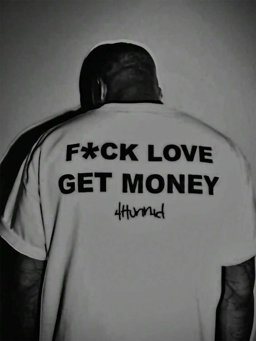 Manfinity Dauomo Khẩu hiệu "Go Love, Go Earn Money", Áo thun nam phong cách đường phố thường ngày, cỡ lớn - trắng - Xem 1