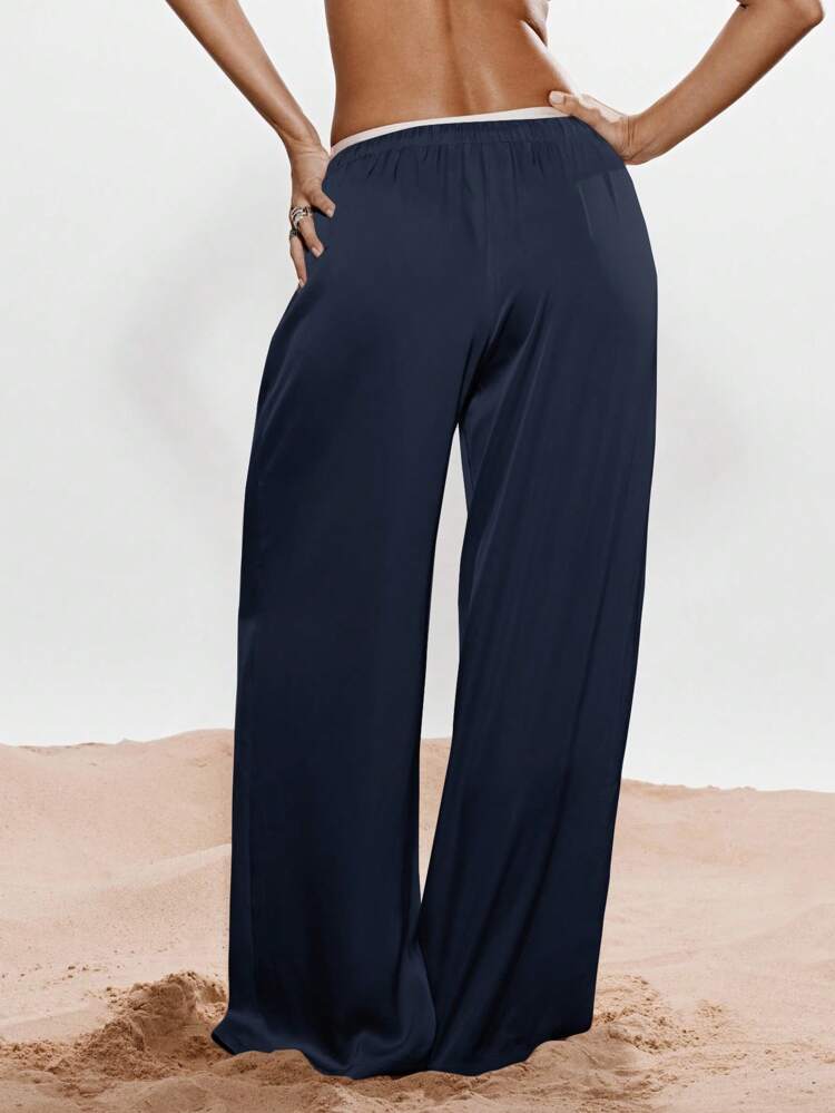 KIZN Palazzo-Hose aus Satin mit weitem Bein und elastischer Taille