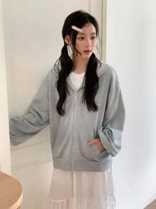 Sparklyn 青少年女孩休闲宽松拉链卫衣外套，适合返校季和秋冬季穿着 - 淺灰色 - 查看 4