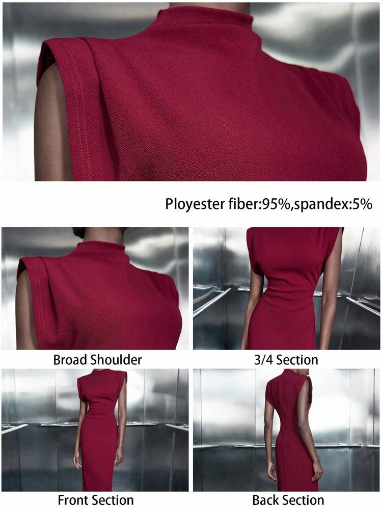 SHEIN Maija Women's Purple Red Wide Shoulder Versatile Stylish Elegant Bodycon Dress, Sleeveless Pullover With Back Invisible Zipper, Mid-Calf Slit Hem, Comfortable & Warm, Suitable For Business, Casual, Carnival  St Patrick's Day Women Easter Summer Outfits Easter Dress Women Party Top Beach Dress Summer Holiday Outfits Each Vacation Outfits For Women  Summer Outfit For Women Going Out Outfits Graduation Graduation Outfit  Casual Dresses  Casual Blouses For Women