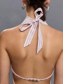 TypaGal Top de moda con diseño de abertura, cuello de halter y rayas para mujer - Rosa - Ver 5