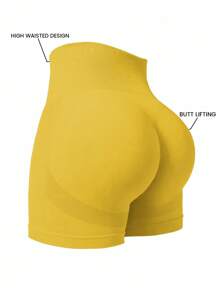 SHEIN Sports Plus Size Solid Color High Waist Seamless Sports Shorts