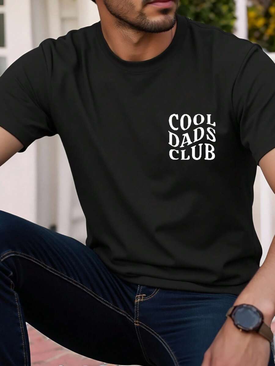 Manfinity Dauomo 男士T恤 酷老爹俱乐部衬衫、老爹礼物、老爹衬衫、趣味老爹圆领衫、老爹生日礼物、父亲节礼物、当下流行、时尚、美观的T恤、兄弟姐妹礼物 - 黑色 - 查看 1