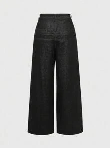 ROMWE Street Life Quần jeans cạp trễ dáng rộng thêu túi phong cách đường phố Y2K - màu đen - Xem 2