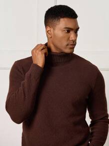 Manfinity CityGents Women's Casual Solid Color Turtleneck Long Sleeve Sweater, Autumn/Winter Brown Turtleneck Sweater, Old Money - Coffee Brown - View 7