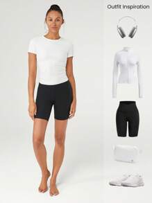 GLOWMODE FeatherFit™ Focus Drawstring Pleated Short Sleeve Tee Light Support Low Impact Yoga Studio Gym