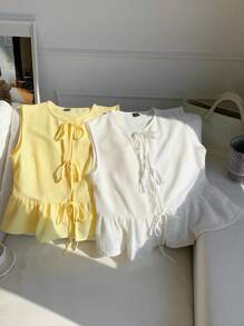 Comfortcana 2 件女式夏季度假纽扣衬衫，黄色和白色