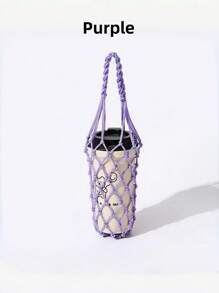 1 Hand-Woven Mesh Bag, Reusable Beverage Carrier, Coffee Cup Stand, Beverage Handbag, Decorative Mesh Bag - Multicolor - View 9