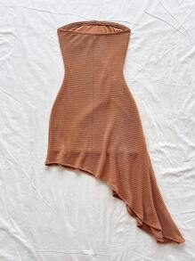 Soleia Vestido de vacaciones con decoración de estrella de mar y bajo asimétrico texturizado para mujer de talla grande en color marrón - Marrón - Ver 2