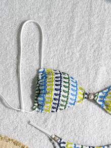 Swim Mod 2 件女士珍珠纹理比基尼泳装套装，海滩夏季泳装