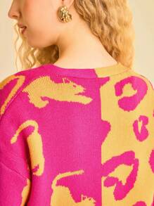 Cárdigan de punto ligero con estampado tropical y divertido de leopardo para mujer en otoño/invierno - Multicolor - Ver 7