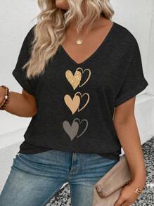 EMERY ROSE 大码女款畅销爱心图案宽松休闲T恤 - 深灰色 - 查看 6