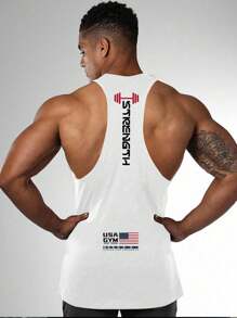 GymBeat Men's Letter Print Racerback Athletic Tank Top - White - View 3