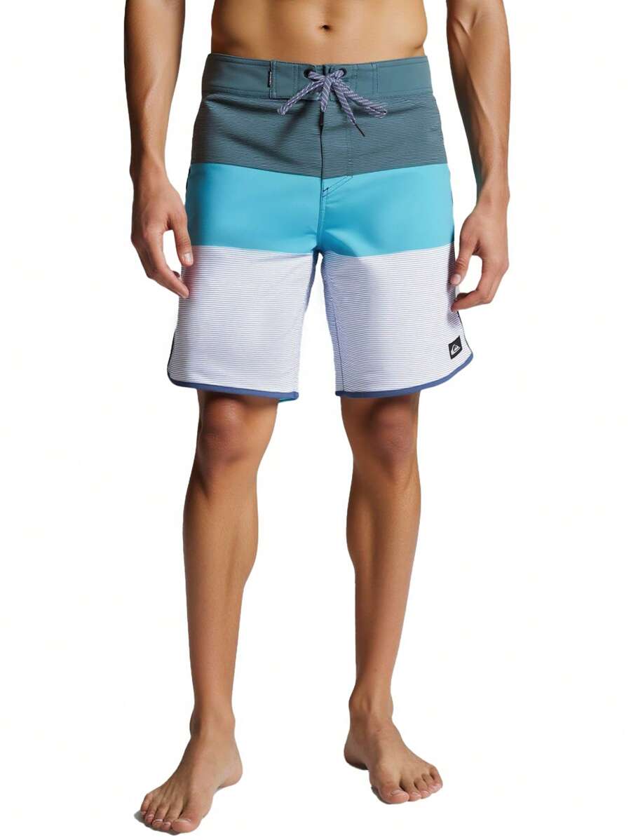 Quiksilver Surf Silk - Boardshort Men's Drawstring Colorblock Fashionable Casual Loose Beach Shorts, Summer - Grey - View 1