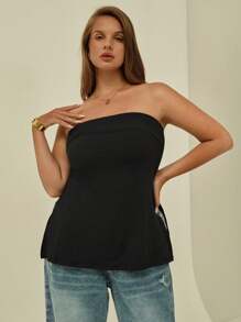 Auralis Plus Split Hem Tube Top Spring To Summer - Black - View 5