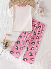 Young Girl Summer Cute Cartoon Anime Pajamas Set, Short Sleeve Top & Shorts, Sweet Princess Style Girls Home Clothes, 2025 New Arrival, Comfortable Cute Pajama Set For Girls Girls Sleep Wear Cute Pjs Sets For Girls Bunny Pajama Set Pink Pajama Set For Girls