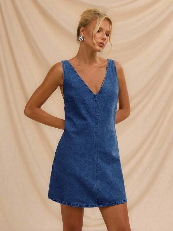 Avantive Casual Music Festival Mini Loose Denim Dress