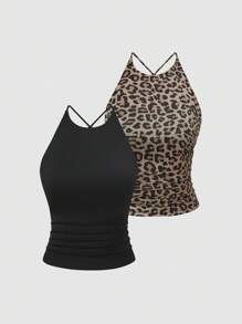 Sweetra 女装夏季欧美时尚纯色两件套休闲露背上衣