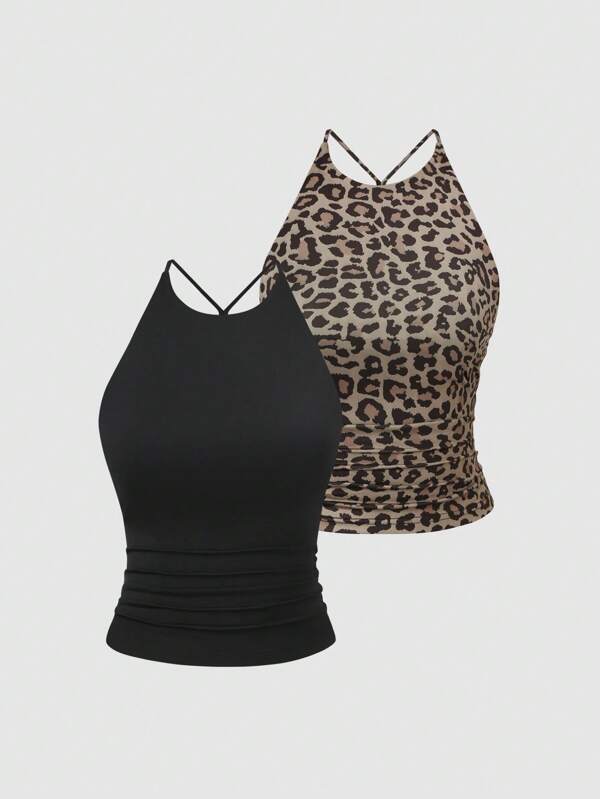 Sweetra Damen Sommer Europäischer und Amerikanischer Mode einfarbiges 2 Stücke Set lässiges Rückenfreies Top