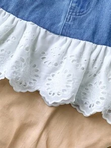 Soleia 女式扎染刺绣荷叶边下摆口袋休闲牛仔迷你裙 - 淺色水洗藍 - 查看 5