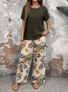 EMERY ROSE Women's Casual Floral Print Fitted 2 Pieces Set, Spring/Summer - Multicolor - View 4