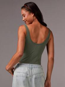 Athîral 女士纯色圆领罗纹休闲紧身衣运动服 - 綠色 - 查看 2