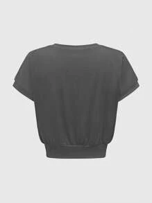 ROMWE Hippie Sun, Moon & Star Print Round Neck Casual Short Sleeve T-Shirt, Summer - Grey - View 4