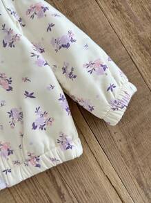 SHEIN Baby Girls Toddlers 0-3 Yrs Casual Hooded Fluffy Ditsy Floral Outerwear, Warm For Autumn/Winter Fall - Apricot - View 5