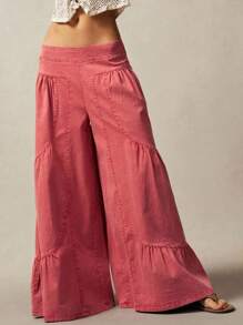 Bohemela Pantalones anchos de talla grande de unicolor informal - Rosa Roja - Ver 3