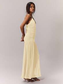 MUSERA Ruched Front Drop Hem Dress Summer Pastel Wedding Guest Graduation Elegant Sundress Holiday Vacation Beach Night Out Birthday Date Night - Apricot - View 4