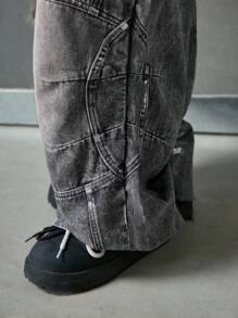 NEON BLANC Men's Retro Vintage Faded Wide Leg Jeans - Grey - View 4