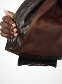 Maija Chaqueta de manga larga con bolsillo tridimensional y estampado de piel de serpiente marrón de estilo urbano para mujer, de moda y versátil, para otoño/invierno y festivales - Marrón Chocolate - Ver 8