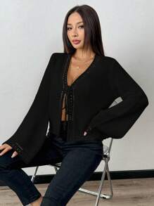 Selianne Women's Solid Color Long Sleeve Loose Knit Cardigan With Front Tie Fall Winter Cloth For Women