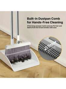 1 件 2 合 1/4 合 1 扫帚和簸箕套装，家用清洁扫帚，带不粘毛发去除器和橡胶扫帚，垃圾清扫器 - 彩色 - 查看 6