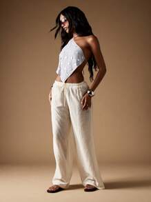 MISSGUIDED 优雅吊带上衣，珍珠圆盘装饰，波西米亚风夏日节日海滩俱乐部金属装饰，手工制作的现代魅力度假派对不对称度假服 - 霧霾藍 - 查看 3