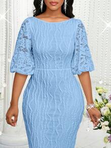 SHEIN Lady 女士中长款连衣裙，时尚夏季生日和活动连衣裙/办公室连衣裙/教堂连衣裙/婚纱/节日连衣裙/白色连衣裙商务休闲女士婚礼宾客连衣裙女士连衣裙夏季女士热带连衣裙非洲女士服装女士办公室连衣裙女士连衣裙工作女士连衣裙毕业礼服/优雅连衣裙/节日服装/节日 - 藍色 - 查看 7