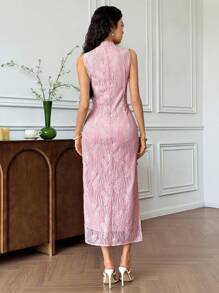 EastFlair Vestido elegante ajustado con estampado de button y florecilla para mujer - Rosa - Ver 6