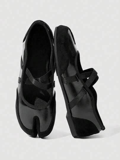 SheIn MOD Bailarinas clásicas de mujer con puntera redonda y correa cruzada retro