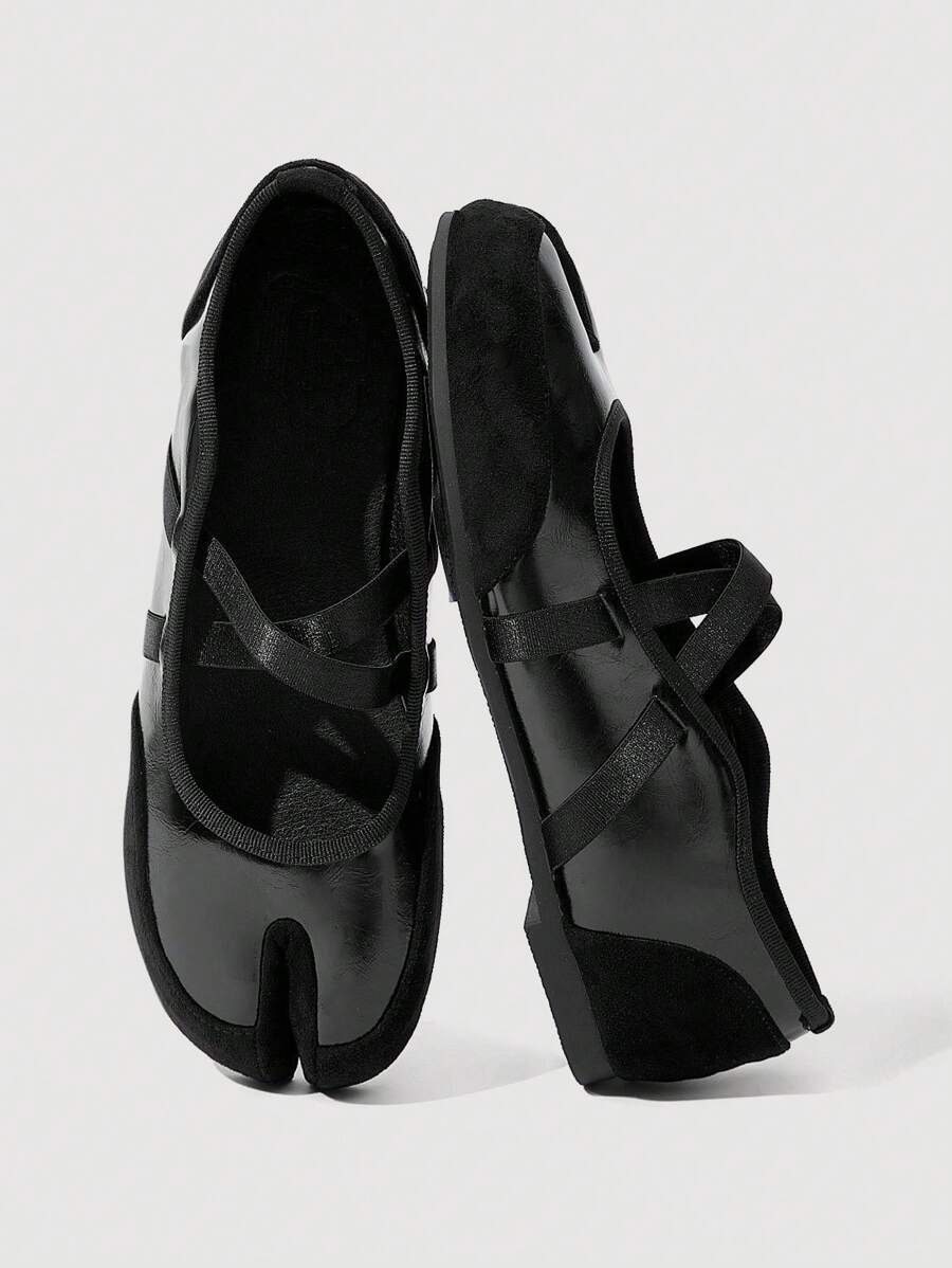 SheIn MOD Women's Black Round Toe Classic Retro Cross Strap Dance Shoes For Christmas - Black - View 1