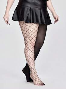 ROMWE Grunge Punk 1 件高弹力不对称性感女式连裤袜/紧身裤/打底裤 - 黑色 - 查看 4