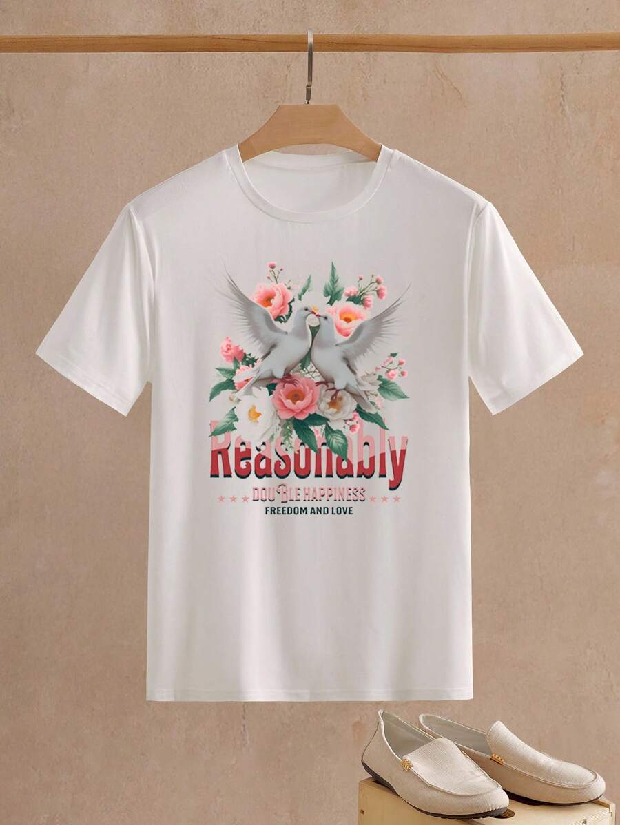 Manfinity NXTstreet Áo thun nam tay ngắn họa tiết Peace mặc thường ngày - trắng - Xem 1