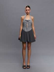 TypaGal Vestido mini sin espalda con corbata para mujeres, de moda