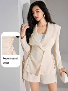 Heiryn Women's Elegant Commuting Plain Color Blazer Shorts Suit Set In Fall/Winter - Khaki - View 2