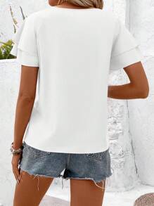 Breezaya Camicia casual da vacanza a maniche corte a doppio strato, in tinta unita