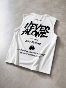 Manfinity LEGND 男士标语印花宽松圆领休闲上衣 - 白色 - 查看 2