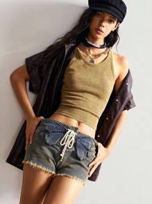 Bohemela 波西米亚风复古 Y2K 西部牛仔风格蝴蝶刺绣女式牛仔短裤 - 黃色 - 查看 7